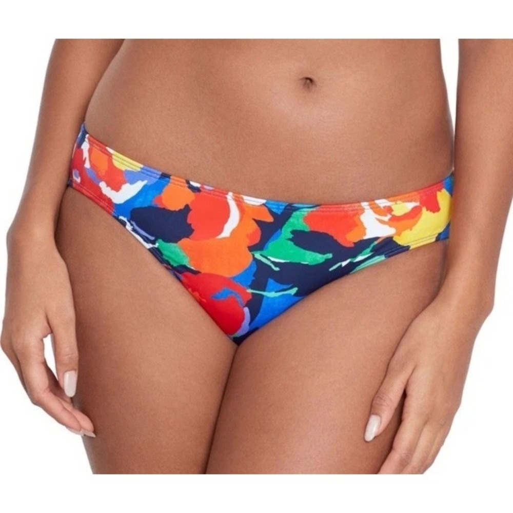 Lauren Ralph Lauren Women's Blue Multi Print Hipster Bikini Bottom Swim Size 14
